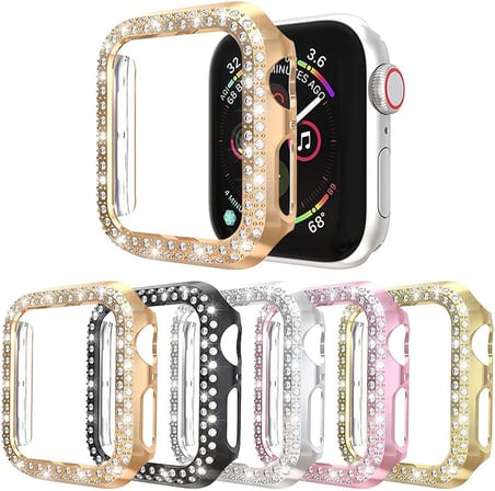 Akıllı Saat Ekran Koruyucu Apple Watch 7 41mm ile Uyumlu Ekran Koruyucu Kılıf, Ekran Koruyuculu TPU Kılıf, Sert Çerçeve Diamond Kapak Apple Watch 7 41mm Koruyucu Kılıf Gümüş
