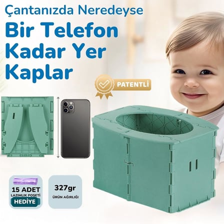 Katlanabilir Lazımlık, Portatif Seyahat Tipi Taşınabilir Çocuk Tuvaleti, 327 g, Yeşil