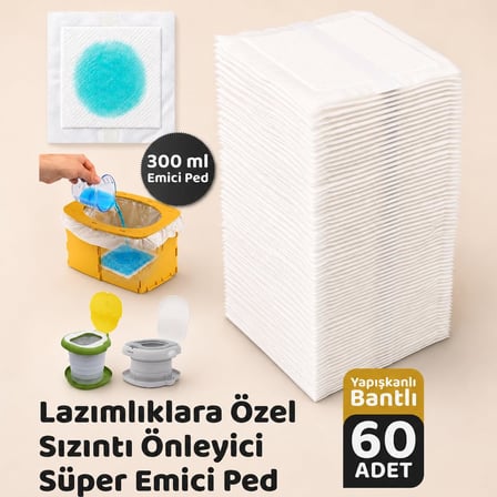 Lazımlık Poşeti Sızıntı Önleyici Ped, 300ml Sıvı Emici, 60 adet