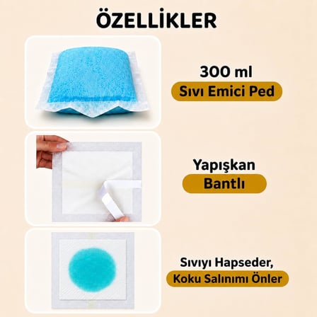 Lazımlık Poşeti Sızıntı Önleyici Ped, 300ml Sıvı Emici, 60 adet