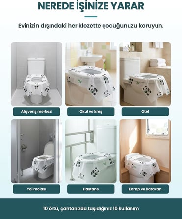 Tek Kullanımlık Çocuk Klozet Örtüsü, Panda Desenli Sıvı Geçirmez Hijyenik Klozet Kapak Örtüsü, Tek Tek Paketli, 12 Adet