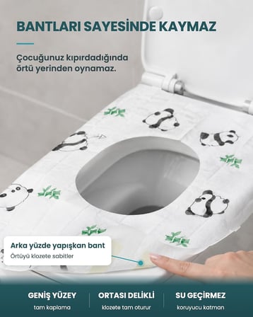Tek Kullanımlık Çocuk Klozet Örtüsü, Panda Desenli Sıvı Geçirmez Hijyenik Klozet Kapak Örtüsü, Tek Tek Paketli, 12 Adet