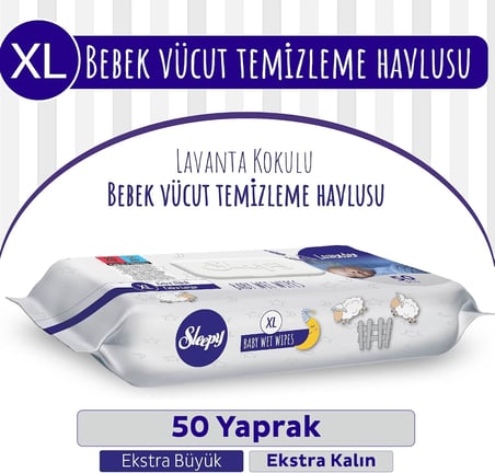 XL Lavanta Kokulu Bebek Vücut Temizleme Havlusu 50 Yaprak