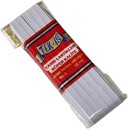 Lastik Tek-İş Sert Yumuşak Çamaşır Don Etek Bel Paça Bebe Lastiği Yassı Sert 9mm No:2 BEYAZ 10m