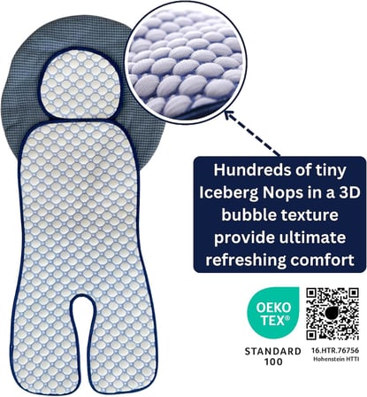 Iceberg Yenilikçi Araba Koltuğu Astarı, Bebek Essentials, Iceberg 4D Kumaş Soğutma Etkisi, Çıkarılabilir Baş Yastığı, Hızlı Kuruma, Çoğu Emniyet Kemeri Sistemine Uygun (Mavi)