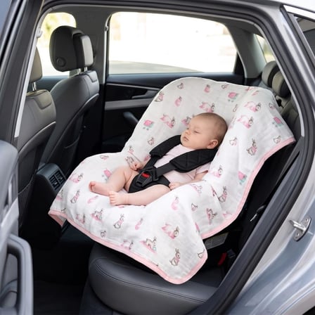 % 100 Pamuk Müslin Puset & Oto Koltuk Örtüsü - Bébé Lapin Rose POKORT-BLR-000STD