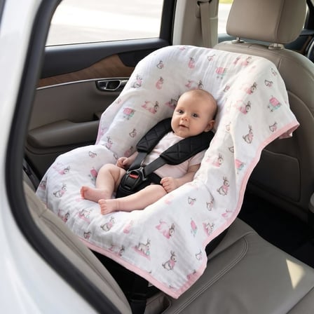 % 100 Pamuk Müslin Puset & Oto Koltuk Örtüsü - Bébé Lapin Rose POKORT-BLR-000STD