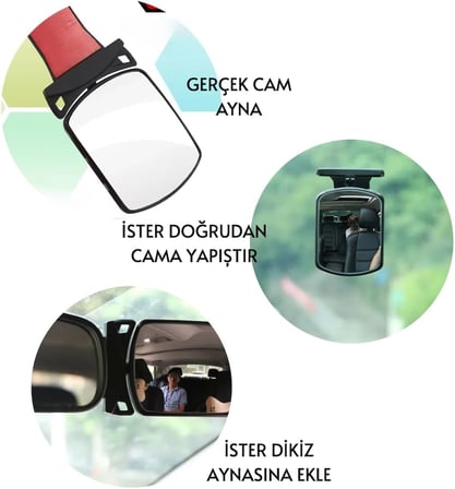 KDot Bebek Araç İç Dikiz Aynası, 360° Ayarlanabilir, 8x6 cm, Kırılmaz ABS ve Cam