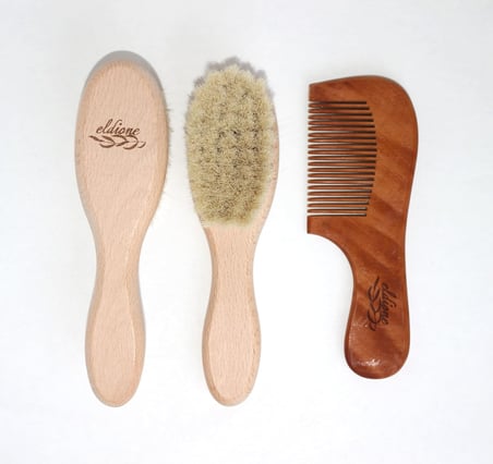 %100 Doğal Keçi Kılı Bebek Saç Fırçası, Ahşap Bebek Tarağı ikili Set Yenidoğan Çoçuk İçin Yumuşak Tarama Konak Temizliği ve Natural Ultra Yumuşaklık Kimyasal karşıtı tarak ve fırça