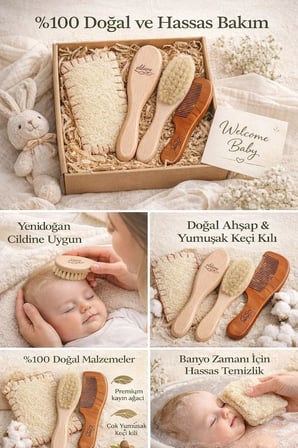 %100 Doğal Keçi Kılı Bebek Saç Fırçası, Ahşap Bebek Tarağı ikili Set Yenidoğan Çoçuk İçin Yumuşak Tarama Konak Temizliği ve Natural Ultra Yumuşaklık Kimyasal karşıtı tarak ve fırça