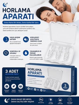 Silikon Horlama Aparatı, Burun İçi Nefes Açıcı, Yıkanabilir ve Tekrar Kullanılabilir, Taşıma Kutulu, 3 Adet