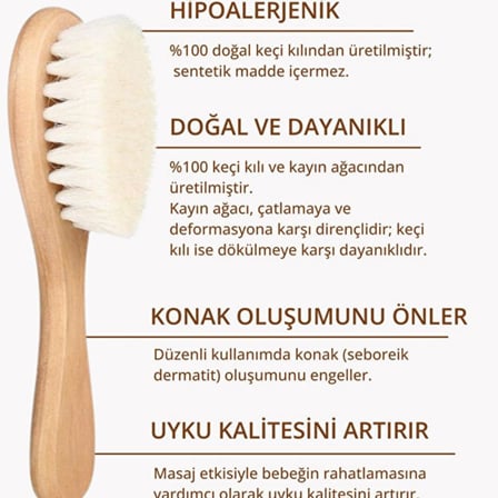 Bebek Saç Fırçası ve Tarak, Doğal Keçi Kılı, Hipoalerjenik, Yenidoğan için Yumuşak Saç Bakımı, Ahşap Saplı