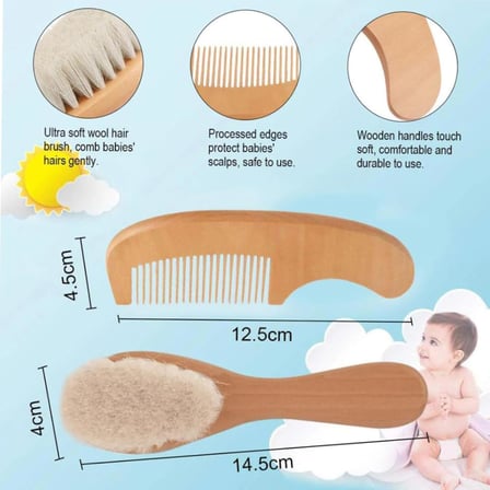Bebek Sac Fircasi, 2 Parca Bebek Firca Ve Tarak Seti, Dogal Lotus Agaci Ve Yumusak Keci Kili, Yenidoganlar Ve Kucuk Cocuklar İ̇Cin İ̇Deal, Konak Onleyici, Bebek Dus Hediye Seti