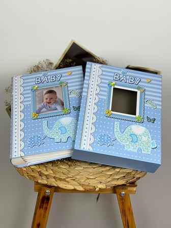 Rabsev Rs031 Bebek Fotoğraf Albümü 10x15cm 200 Fotoğraf Kapasiteli Kutulu Pencereli Bebek Albüm Mavi