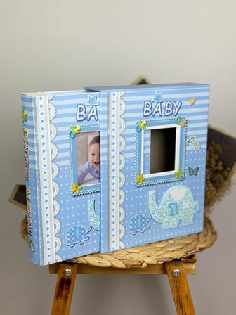 Rabsev Rs031 Bebek Fotoğraf Albümü 10x15cm 200 Fotoğraf Kapasiteli Kutulu Pencereli Bebek Albüm Mavi