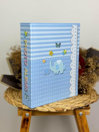 Rabsev Rs031 Bebek Fotoğraf Albümü 10x15cm 200 Fotoğraf Kapasiteli Kutulu Pencereli Bebek Albüm Mavi