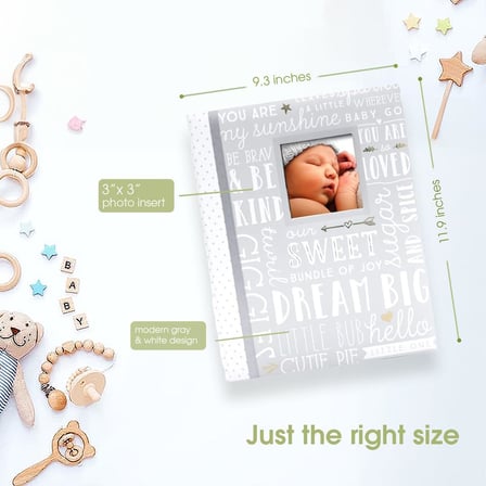 First 5 Years Dream Big Wordplay Bebek Hafıza Defteri, Yeni ve Bekleyen Ebeveynler için Cinsiyetten Ayrılmış Bebek Hatırası, Hamilelik ve Kilometre Taşı Günlüğü, Gri