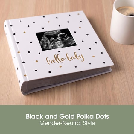 Hello Baby Fotoğraf Albümü, Yeni ve Bekleyen Ebeveynler için Bebek Kitabı Hatırası, Cinsiyetsiz Bebek Aksesuarı, 200 Fotoğraf Tutar, Siyah ve Altın Puantiyeli