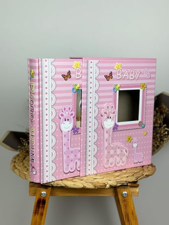 Rabsev Rs031 Bebek Fotoğraf Albümü 10x15cm 200 Fotoğraf Kapasiteli Kutulu Pencereli Bebek Albüm Pembe