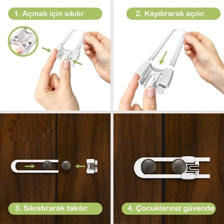 4 Adet Raylı Dolap Kilidi Çocuk Bebek Güvenliği Emniyet Kilidi