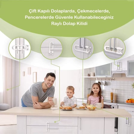4 Adet Raylı Dolap Kilidi Çocuk Bebek Güvenliği Emniyet Kilidi