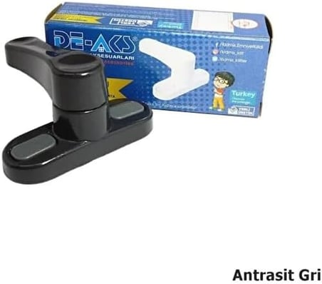 Pvc, Ahşap, Alüminyum Pencere Metal Çekmeli Çocuk Emniyet Mandalı Güvenlik Kilidi Çek-Çevir (Antrasit Gri, 1 Adet)