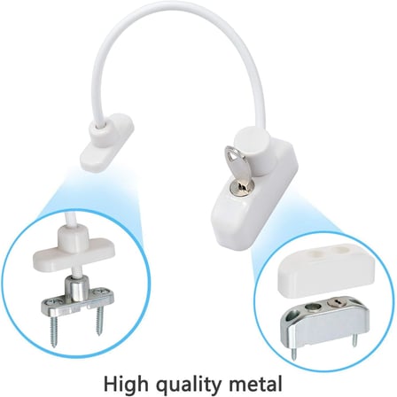 Kidmix 5 Adet X 2 PAKET Halatlı Pvc Kapı Pencere Emniyet Kilidi - Beyaz Kablolu Pimapen Emniyet Mandalıı