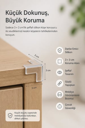 Silikon Masa Köşe Koruyucu, 8 Adet Şeffaf Kenar Koruma Aparatı, Masa Sehpa Dolap ve Mobilya Köşeleri İçin Darbe Önleyici