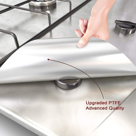 Kyrotech 5 Adet Gazlı Ocak Koruma Matı, Brülor Koruma Pedi, Yeniden Kullanılabilir Gazlı Ocak Üst Kapakları, Mutfak İçin, Kesilebilir, Kolay Temizlenebilir, Boyut 27 * 27 CM, Gümüş Renk