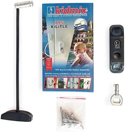 Kidmix Çelik Halatlı Kablolu Pvc Kapı Pencere Emniyet Hırsız Çocuk Güvenlik Kilidi 5 Adet (Antrasit Gri)