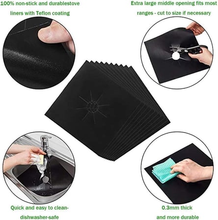 Kyrotech 4 Adet Gazlı Ocak Brülor Koruma Pedi, Yeniden Kullanılabilir Gazlı Ocak Üst Kapakları, Mutfak İçin, Kesilebilir, Kolay Temizlenebilir, Boyut 27 * 27 CM, Siyah Renk