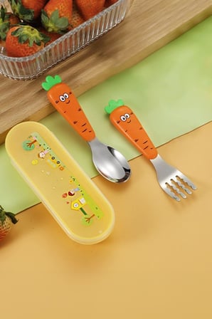304 Çelik Havuç Model Bebek Çocuk Kaşık ve Çatal Set cin933tr