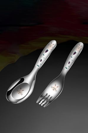 Komple 316 Çelik Tavşan Baskılı Bebek Çocuk Kaşık ve Çatal Set cin616