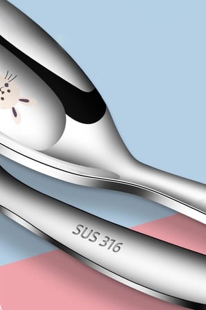 Komple 316 Çelik Tavşan Baskılı Bebek Çocuk Kaşık ve Çatal Set cin616