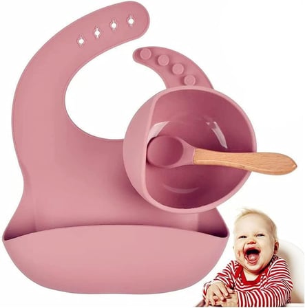 Bebek Mama Seti, 6 Parça Premium Silikon Beslenme Takımı, Vakum Tabanlı Kase ve Önlük, BPA İçermez, 6-36 Ay Bebekler için Güvenli ve Pratik Mama Ürünleri