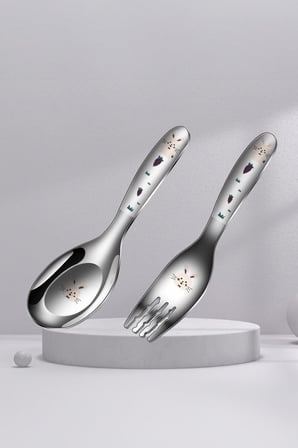 Komple 316 Çelik Tavşan Baskılı Bebek Çocuk Kaşık ve Çatal Set cin616