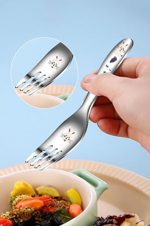 Komple 316 Çelik Tavşan Baskılı Bebek Çocuk Kaşık ve Çatal Set cin616