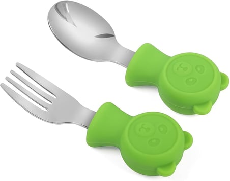 304 Çelik Yeşil Ayıcık Model Bebek Kaşık ve Çatal Set cin766ys