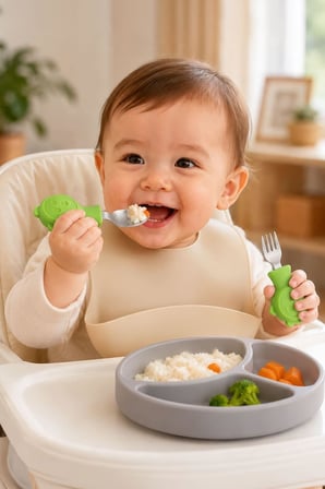 304 Çelik Yeşil Ayıcık Model Bebek Kaşık ve Çatal Set cin766ys