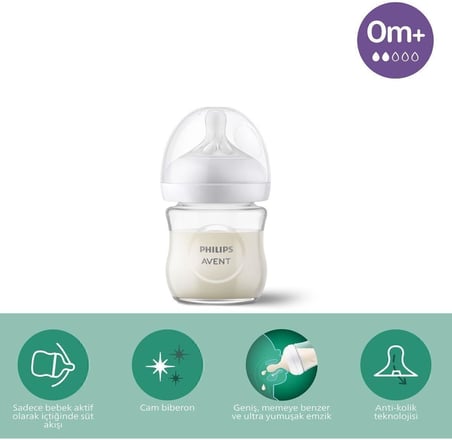 Philips Natural Response Doğal Tepkili Cam Biberon 2'li Set, 120ml + 240ml, 0+ Ay ve 1+ Ay, BPA İçermez
