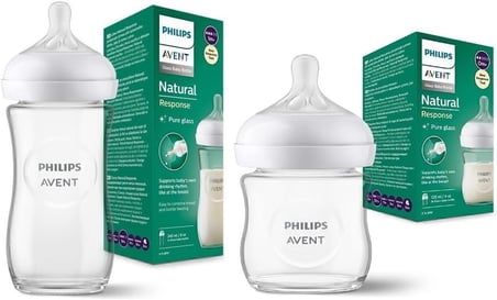 Philips Natural Response Doğal Tepkili Cam Biberon 2'li Set, 120ml + 240ml, 0+ Ay ve 1+ Ay, BPA İçermez