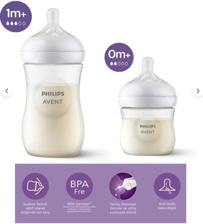 Philips Natural Response Doğal Tepkili Pp 2'li Biberon Seti, 125ml, 0 Ay & 260ml, 3 Ay - Cam Değildir.