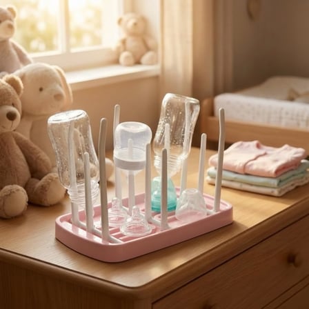 Katlanabilir ve Taşınabilir Bebek Biberon Kurutucu – Seyahat Tipi Biberon, Emzik ve Aksesuar Süzgeci – BPA İçermez Kompakt Tezgah Üstü Kurutma Rafı – 25 cm Pembe