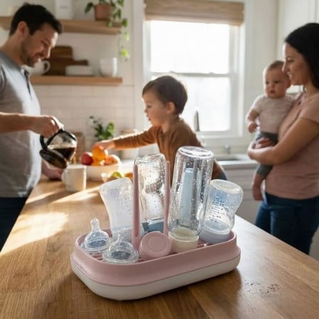 Katlanabilir ve Taşınabilir Bebek Biberon Kurutucu – Seyahat Tipi Biberon, Emzik ve Aksesuar Süzgeci – BPA İçermez Kompakt Tezgah Üstü Kurutma Rafı – 25 cm Pembe