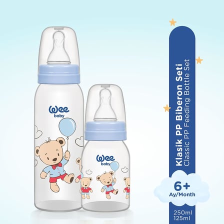 Klasik PP Biberon Seti 125 ml + 250 ml Mavi 0-6 Ay