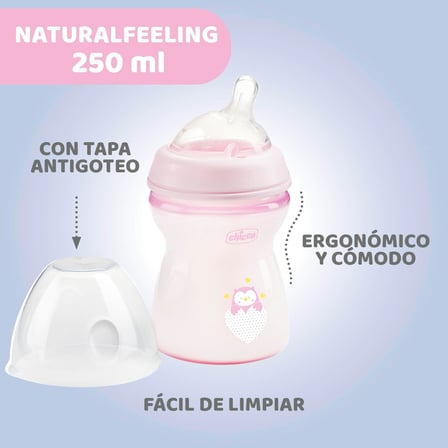 Natural Feeling PP Biberon 250 ML, 2AY +, PEMBE