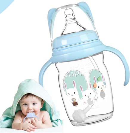 Xspring Eğitici Damlatmaz Bardak, 220ml Bebek Biberon Bardak, 360° Tutma Kulplu Dereceli Bebek Bardaks, Yumuşak Uçlu Öğrenme Bardaks, 6 Aydan Büyük Bebekler için (Mavi)