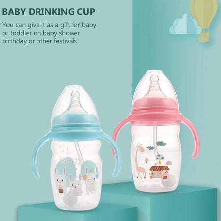 Xspring Eğitici Damlatmaz Bardak, 220ml Bebek Biberon Bardak, 360° Tutma Kulplu Dereceli Bebek Bardaks, Yumuşak Uçlu Öğrenme Bardaks, 6 Aydan Büyük Bebekler için (Mavi)