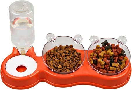 Çift Hazneli- 3' lü Beslenme Mama ve Su Kabı Turuncu 500 ml 36 * 21 * 16 cm