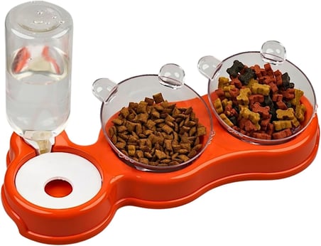 Çift Hazneli- 3' lü Beslenme Mama ve Su Kabı Turuncu 500 ml 36 * 21 * 16 cm
